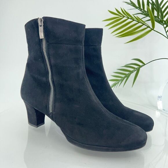 Paul Green Dottie Women's Boot Size 9.5 Mid Block Heel Black Suede Zip Up Bootie - Picture 1 of 16